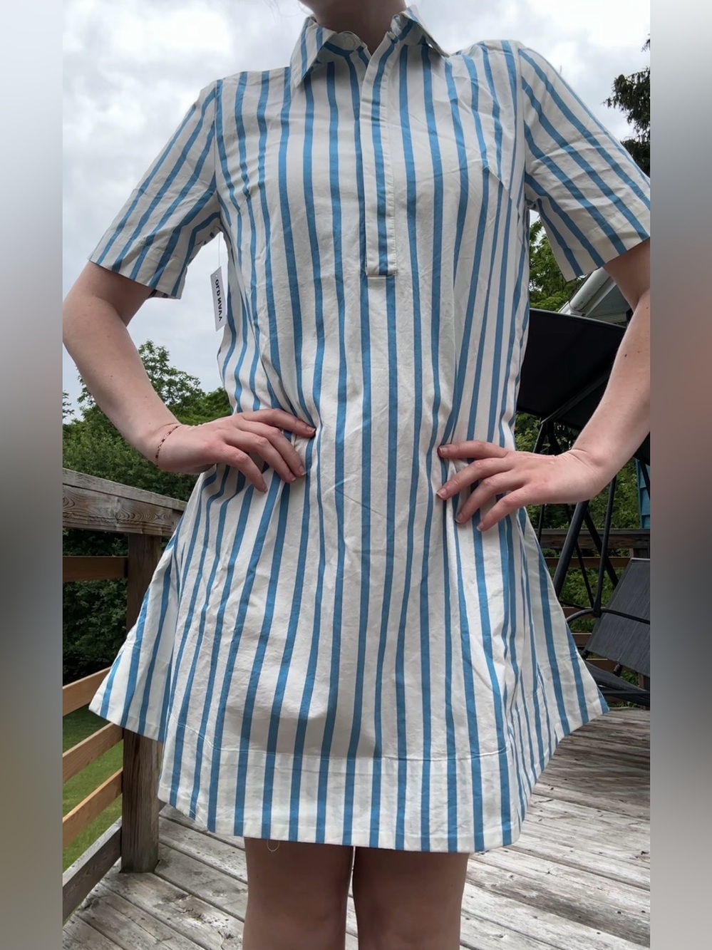 Blue and White Cotton Vertical Stripe Dress